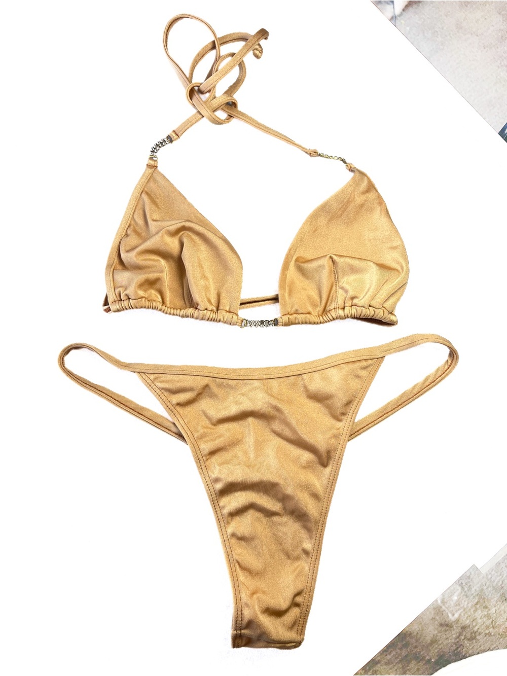 Shimmery Gold Triangle Bikini Set - Women Swim